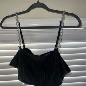 Pinstripe crop top chain detail